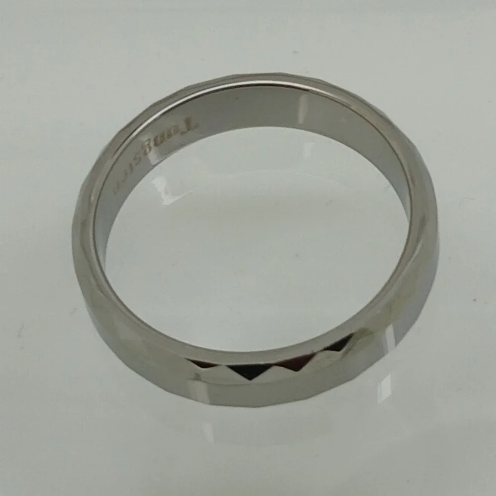 Vintage Tungsten Carbide Faceted Geometric Band Ring Silver 6mm Size 11.25 NOS